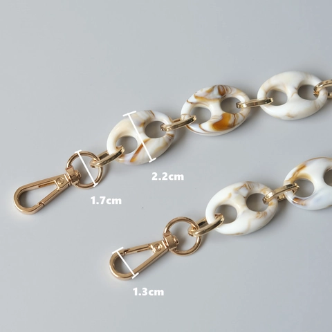 Retro Leopard Marble Resin Bag Strap Detachable Gold Alloy Chain Link Accessory For Women Handbag Shoulder Bag Decoration