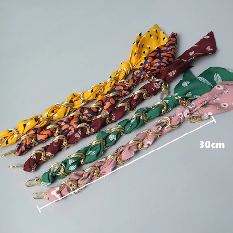 Satin Schal Gewebt Taschengurt Mit Metallkette Eleganter Ersatzgriff Handtasche Kurz Gurt Blumen Leopard Muster Für Damen