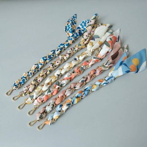 Elegant Resin Chain Bag Strap With Floral Print Satin Scarf For Women Stylish Handbag Handle Replacement Bag Accessories