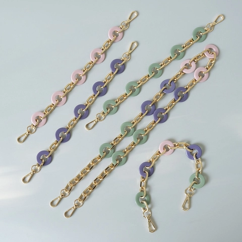 Women's Candy Color Acrylic Resin Bag Chain Gold Metal Splicing Detachable Shoulder Strap Decoration Bag Strap