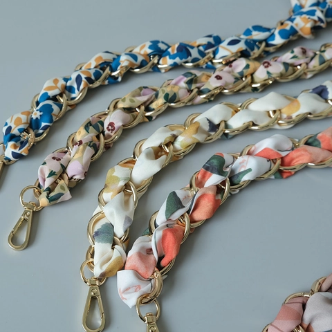 Elegant Resin Chain Bag Strap With Floral Print Satin Scarf For Women Stylish Handbag Handle Replacement Bag Accessories