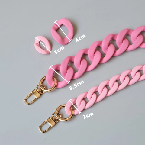 Fashion Pink Matte Acrylic Resin Chunky Chain Bag Strap Replacement Handle For Shoulder Bags Purse With Gold Lobster Clasp