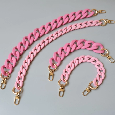 Fashion Pink Matte Acrylic Resin Chunky Chain Bag Strap Replacement Handle For Shoulder Bags Purse With Gold Lobster Clasp