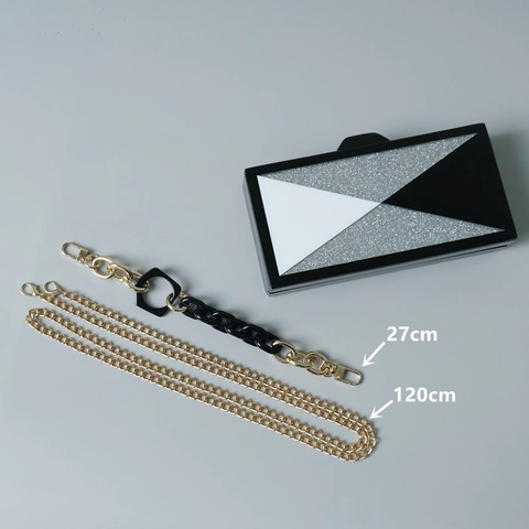 Damen Acryl Abendtasche Clutch Geometrisches Patchwork Schwarz Weiß Glitzer Hartschale Hochzeit Party Bankett Handtasche Crossbody Box Tasche