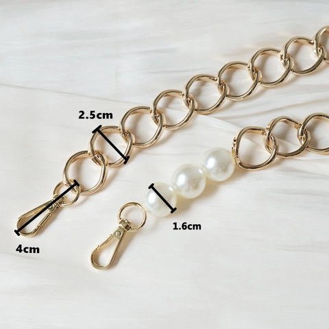 Tracolla per Borsa in Metallo in Lega di Alluminio Con Grandi Künstliche Perle Artificiali Bianche Tracolla Dorata per Borse da Donna Accessorio Fai da Te