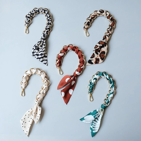 Eleganter Harz Legierung Kette Seidentuch Taschengurt Ersatzgriff Leopard Punktmuster Blumen Dekor Handtasche Zubehör