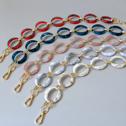 Tracolla per Borsa in Catena di Acrilico Marmorizzato Con Anelli in Metallo Dorato Tracolla di Ricambio Vintage per Borse da Donna