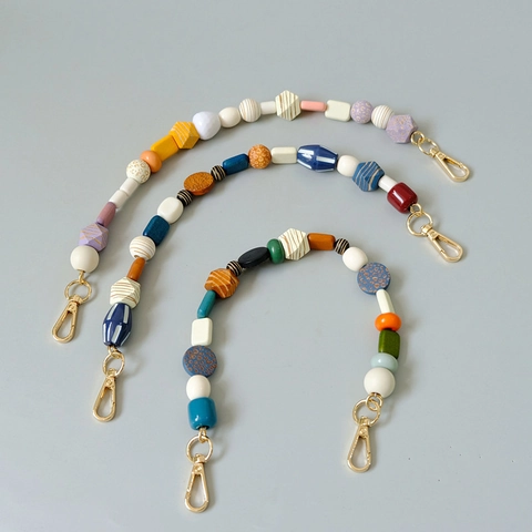 Handgefertigt Bunter Perlenbesetzt Taschengurt Harzperlen Handykette Mit Goldener Metallschnalle Retro Böhmisch Taschenschmuck