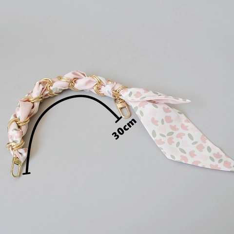 Elegant Satin Scarf Wrapped Metal Chain Bag Handle Replacement Strap Women Floral Pattern Purse Charm Handbag Accessories