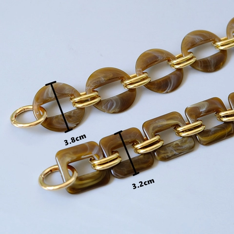 Vintage Tortoise Shell Acrylic Resin Bag Chain Strap Gold Metal Rings Detachable Decorative Handle For Women Handbags Purses