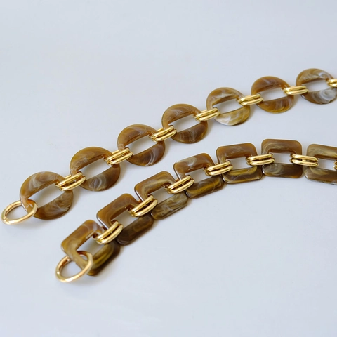 Vintage Tortoise Shell Acrylic Resin Bag Chain Strap Gold Metal Rings Detachable Decorative Handle For Women Handbags Purses