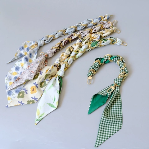 Tracolla alla Moda con Sciarpa in Raso e Catena in Metallo Manico di Ricambio per Borse Donna Elegante Floreale Gingham Catena per Borse