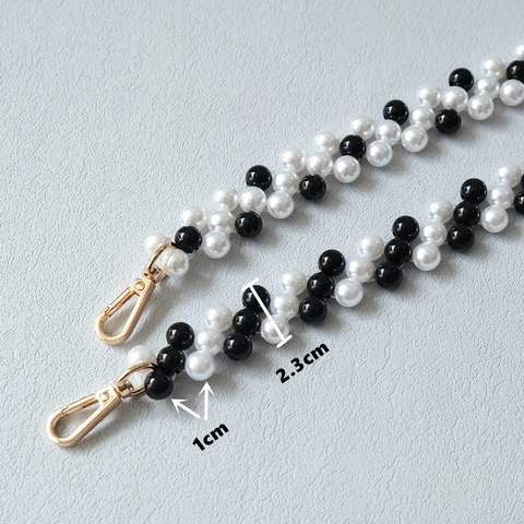 Woven Black And White Artificial Pearl Bag Strap Fashion Replacement Shoulder Chain For Women Bags With Golden Metal Clasp