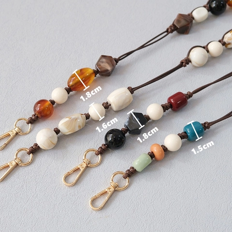 Bohemian Handmade Acrylic Beaded Bag Strap With Gold Alloy Clasp Vintage Marble Texture Phone Chain Crossbody Shoulder Strap