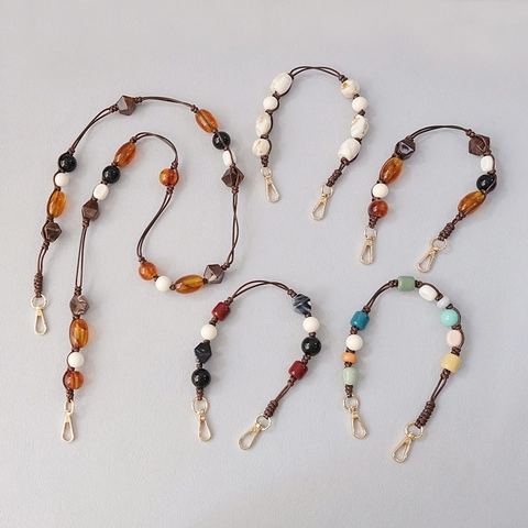 Bohemian Handmade Acrylic Beaded Bag Strap With Gold Alloy Clasp Vintage Marble Texture Phone Chain Crossbody Shoulder Strap