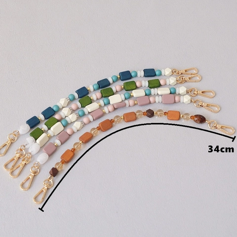 Handmade Colorful Wood Resin Bead Bag Strap Retro Acrylic Phone Chain For Women Handbag Decoration Accessory Lobster Clasp
