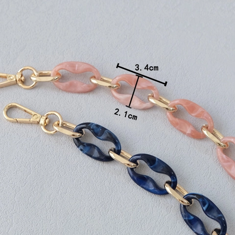 Chunky Resin Bag Strap With Metal Links Marble Pattern Acrylic Chain For Women Handbag Shoulder Bag Replacement Strap Decorative Accessory