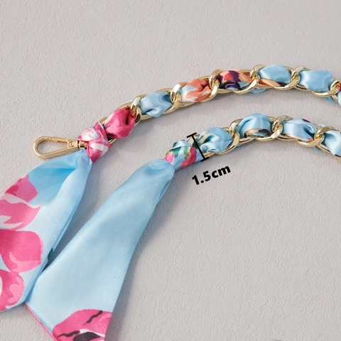 Leopard Print Silk Scarf Metal Chain Bag Strap Elegant Women Handbag Shoulder Replacement Strap Crossbody Purse Decoration Accessories