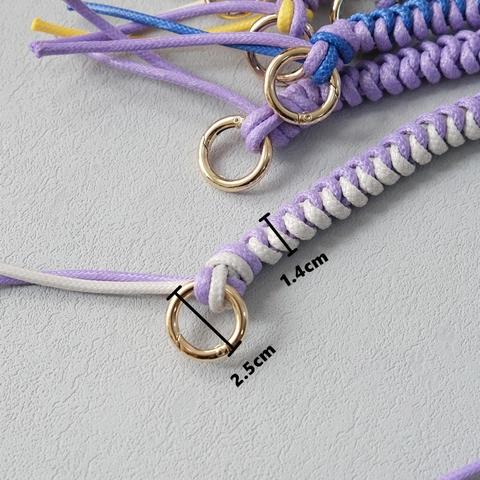 Handgeweven Gevlochten Tashandvatten Vervanging Polyester Touw Handgrepen Voor Handtassen Decoratieve Meerkleurige Riemen Metalen Ringen