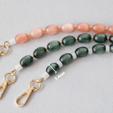 Vintage Acrylic Beaded Bag Strap With Golden Lobster Clasps Retro Cat Eye Stone Texture Replacement Chain For Handbags