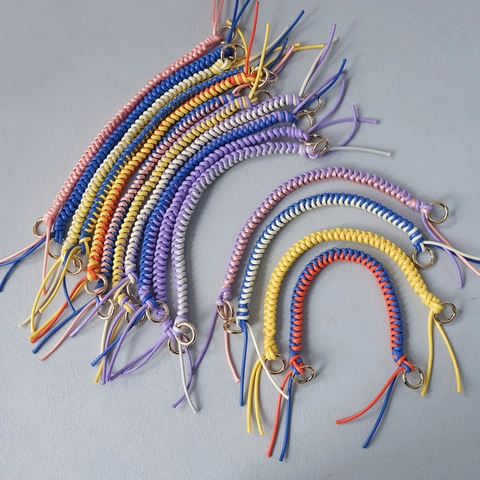 Handgeweven Gevlochten Tashandvatten Vervanging Polyester Touw Handgrepen Voor Handtassen Decoratieve Meerkleurige Riemen Metalen Ringen