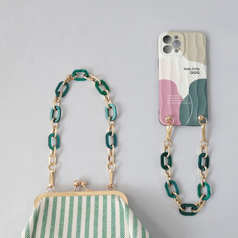 Fashion Bag Strap Chain Luxury Alloy Metal Acrylic Resin Pearlescent Link Handbag Shoulder Strap For Women Crossbody Handbag Phone Lanyard Decor