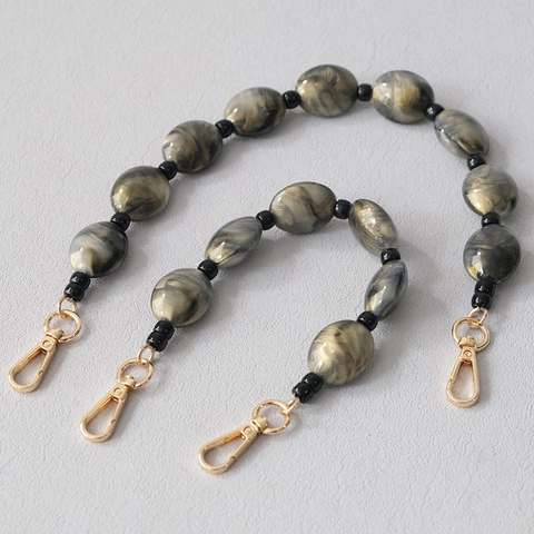 Acrylic Marble Beaded Bag Strap Fashion Purse Chain Replacement Handle Golden Alloy Clasp For Crossbody Bags Women Accessory