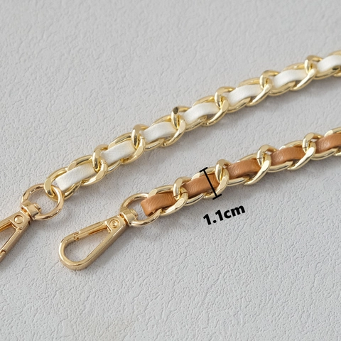 Woven Metal Chain Bag Strap Aluminum Alloy PU Leather Crossbody Shoulder Strap Replacement Handle Women Handbag Accessories