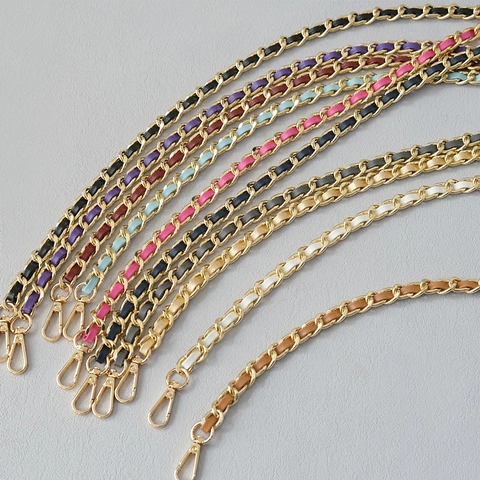 Woven Metal Chain Bag Strap Aluminum Alloy PU Leather Crossbody Shoulder Strap Replacement Handle Women Handbag Accessories