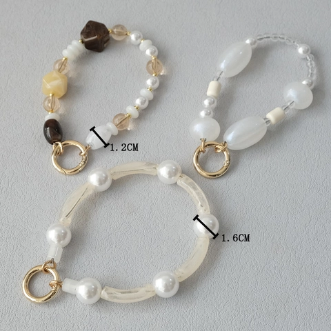 Cordón de Teléfono de Cuentas de Resina Acrílica con Hebilla de Anillo de Metal Correa de Muñeca Boho para Mujer