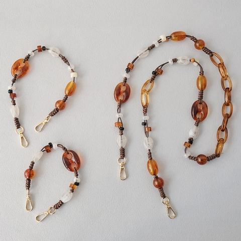 Vintage Acrylic Beaded Bag Strap Replacement Resin Beaded Chain With Metal Clasp For Handbags Mobile Phones Crossbody Strap