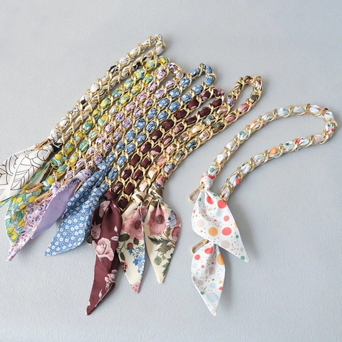Scarf Wrapped Metal Bag Chain Replacement Strap Floral Print Alloy Satin Scarf Handle Belt Women Bag Accessories Elegant