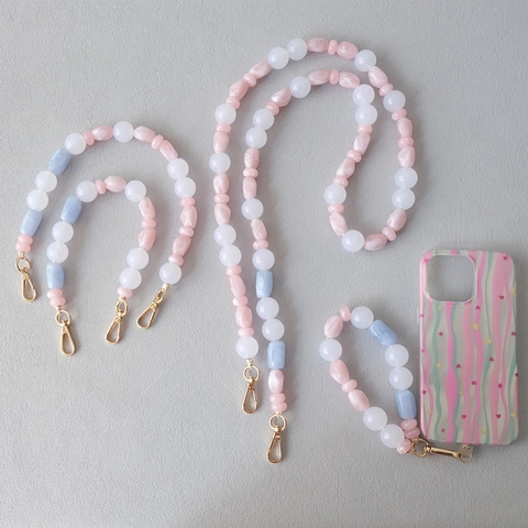 Mode Macaron Snoepkleur Acryl Kralen Tasriem Decoratieve Hars Kraal Telefoon Koord Crossbody Vervangende Tas Ketting Voor Handtassen Dames