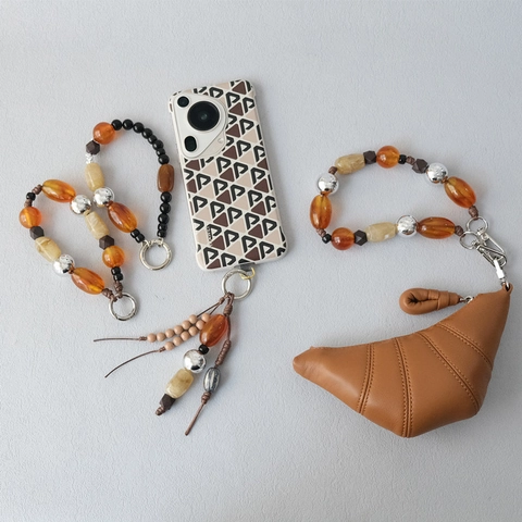 Bohemian Acrylic Beaded Bag Strap Fashion Resin Amber Beads Shoulder Chain Handbag Replacement Handle Phone Lanyard Women Accessory