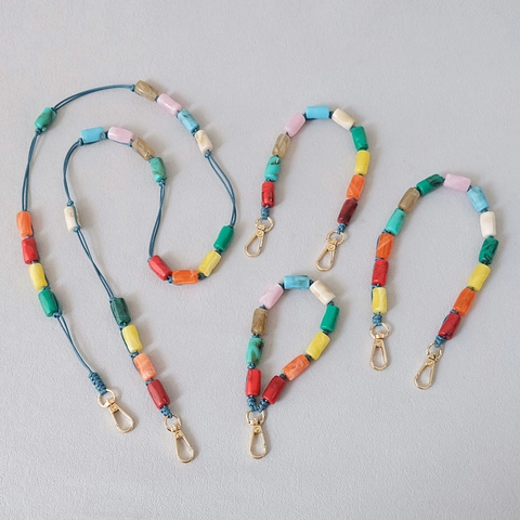 Multicolor Candy Color Acrylic Bead Phone Lanyard Handmade Marble Texture Bag Strap Keychain Women Phone Accessories