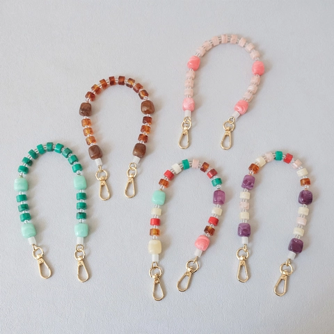 Cadena de Teléfono con Cuentas de Acrílico de Colores Bohemios para Mujer Accesorio de Correa de Bolso de Resina de Moda con Cierre de Langosta de Metal Asa Decorativa Universal