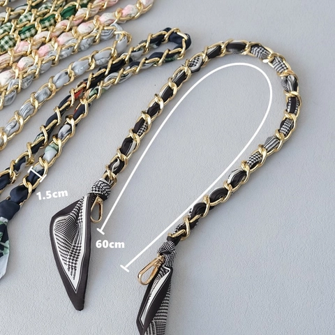 Elegante Tracolla a Catena in Metallo in Lega Con Sciarpa di Raso Intrecciata Manico di Ricambio per Borsa Donna Accessorio