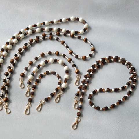 Vintage Acrylic Wooden Bead Bag Strap For Women Handmade Crossbody Phone Chain Replacement Purse Handle Shoulder Strap
