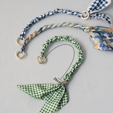 Fashion Braided Silk Scarf Bag Strap Elegant Floral Geometric Handbag Handle Accessory Metal Ring Buckle Phone Chain For Women
