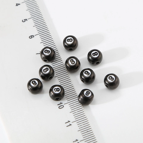 304L Stainless Steel Black 8 Billiard Enamel Big Hole Spacer Beads For DIY Bracelet Necklace Making Jewelry Findings