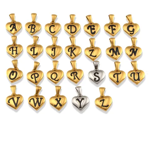 Ciondolo a Cuore in Acciaio Inossidabile con Lettera Iniziale Accessorio Fai-da-te Oro Argento per Creazione di Collane e Bracciali