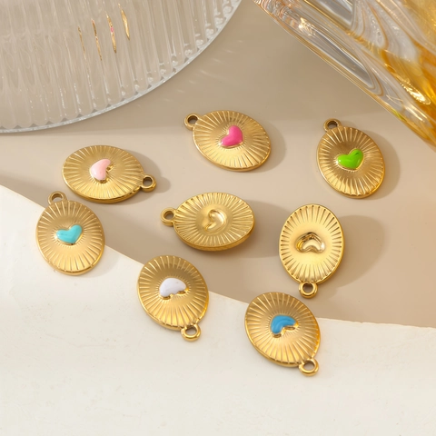 Ciondolo Ovale Cuore in Smalto Colorato in Acciaio Inossidabile Con Motivo a Raggi di Sole Componenti per Gioielli Fai-da-te Placcati in Oro per Creazione di Collane Braccialetti Donna Regalo