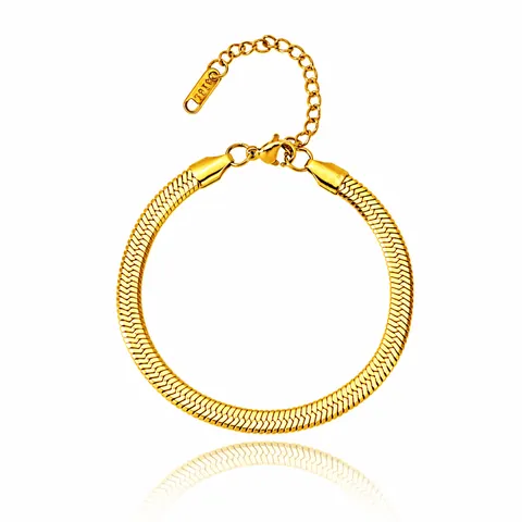 Minimalist 18K Gold Plated 316L Stainless Steel Herringbone Snake Bone Flat Blade Chain Bracelet For Women Fashion Jewelry
