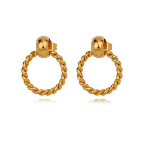 Vintage 18K Gold Plated 316L Stainless Steel Twisted Rope Geometric Stud Earrings For Women Minimalist Dainty Jewelry