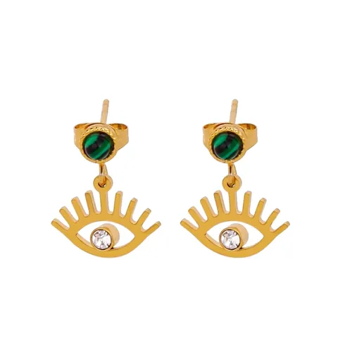Vintage Franse Boze Oog Hangende Oorbellen 316L Roestvrij Staal 18K Verguld Zirkoon Kunststeen Oorbellen Voor Vrouwen Sieraden
