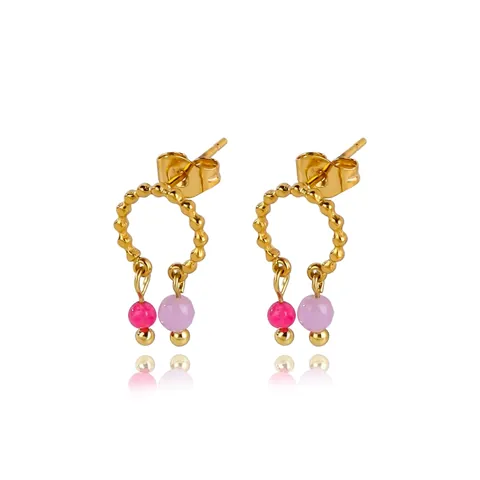 French Vintage 18K Gold Plated Stainless Steel Earrings For Women Sweet Colorful Artificial Stone Evil Eye Heart Pendant Earrings Hypoallergenic Jewelry