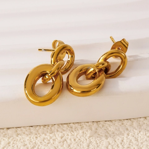Luxe 316L Roestvrij Stalen Oorbellen Voor Vrouwen Verguld Geometrische Ketting Hangende Oorbellen Boze Oog Zirkonia Sieraden