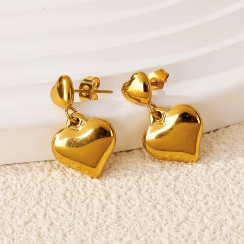 316L Stainless Steel Gold Heart Star Geometric Stud Earrings High Polished Dangle Earrings For Women Fashion Jewelry