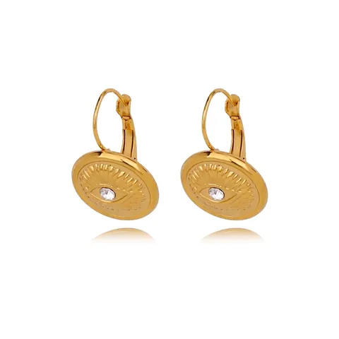 Orecchini Pendenti Occhio di Allah in Acciaio Inossidabile Placcato Oro 18K Donna Vintage Etnico Strass Gioielli