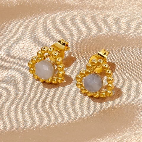 Boucles d'Oreilles Clous Vintage en Acier Inoxydable avec Strass pour Femmes Cœur Fleur Étoile Géométrique Plaqué Or Bijoux